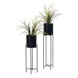 Spetebo Metall Blumentopfständer 2er Set - Ständer mit schwarzen Töpfen - 74 und 58 cm -...