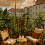 Ein Sonnenschirm auf dem Balkon